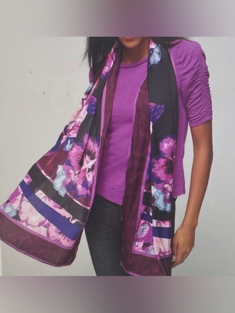 White House Black Market Pink & Purple Floral Silk Scarf